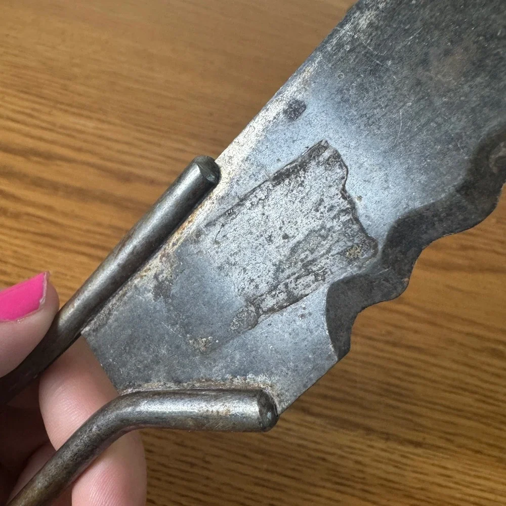 Antique‎ Hand Forged Iron Serrated Bread Knife Primitive Scalloped Blade